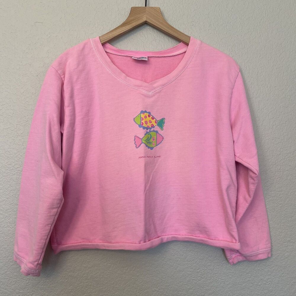 Vintage Icantoo 90s Crop Sweater Top Anna Maria Island Made in USA 100% Cotton S